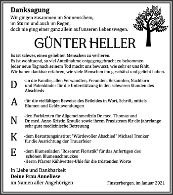 Traueranzeige von Günter Heller von Thüringer Allgemeine, Thüringische Landeszeitung