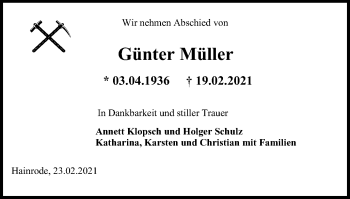 Traueranzeige von Günter Müller von Thüringer Allgemeine