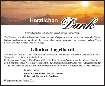Traueranzeige von Günther Engelhardt von Thüringer Allgemeine, Thüringische Landeszeitung