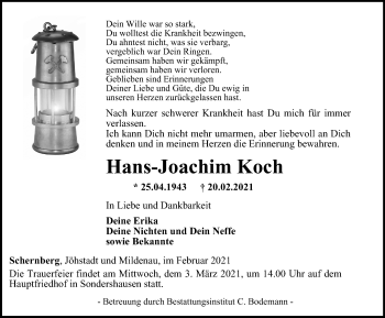 Traueranzeige von Hans-Joachim Koch