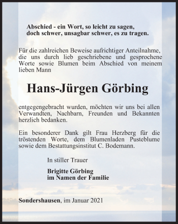 Traueranzeige von Hans-Jürgen Görbing