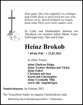 Traueranzeige von Heinz Brokob