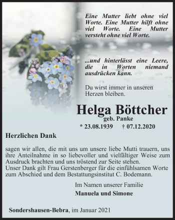 Traueranzeige von Helga Böttcher