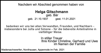 Traueranzeige von Helga Gitschmann von Thüringer Allgemeine