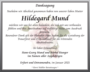 Traueranzeige von Hildegard Mund