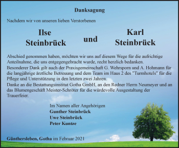 Traueranzeige von Ilse und Karl Steinbrück