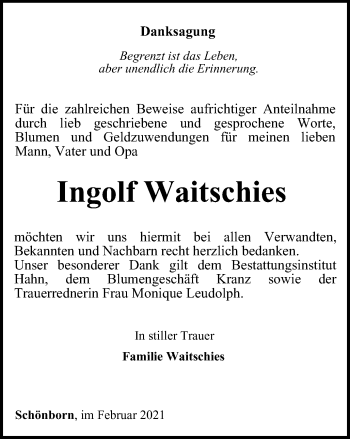 Traueranzeige von Ingolf Waitschies