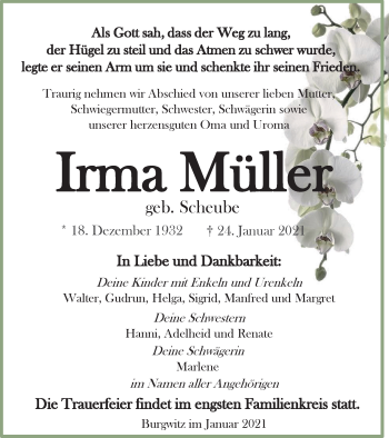 Traueranzeige von Irma Müller