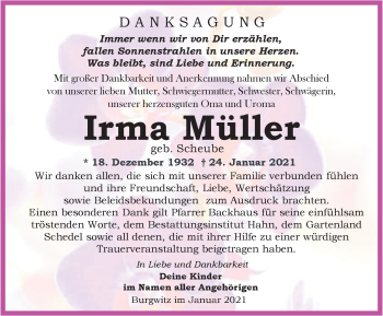 Traueranzeige von Irma Müller