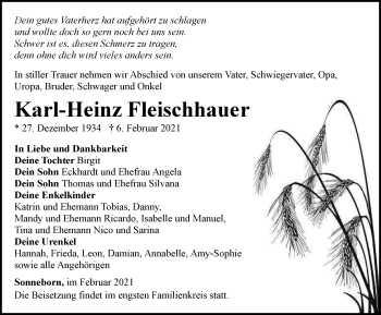 Traueranzeige von Karl-Heinz Fleischhauer von Thüringer Allgemeine, Thüringische Landeszeitung