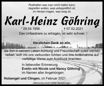 Traueranzeige von Karl-Heinz Göhring von Thüringer Allgemeine