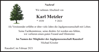 Traueranzeige von Karl Metzler von Ostthüringer Zeitung