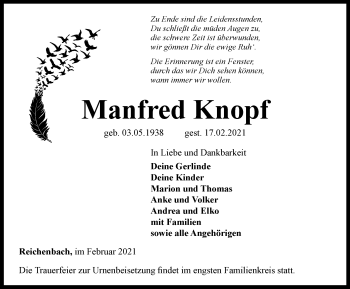 Traueranzeige von Manfred Knopf von Ostthüringer Zeitung