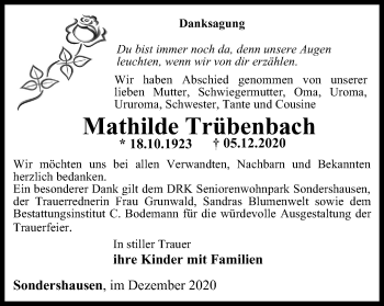 Traueranzeige von Mathilde Trübenbach