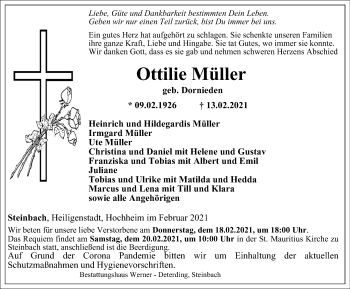 Traueranzeige von Ottilie Müller von Thüringer Allgemeine