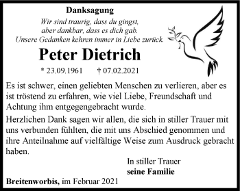 Traueranzeige von Peter Dietrich von Thüringer Allgemeine