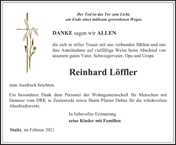 Traueranzeige von Reinhard Löffler von Ostthüringer Zeitung