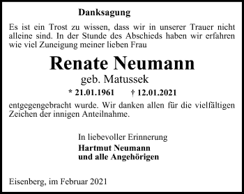 Traueranzeige von Renate Neumann von Ostthüringer Zeitung