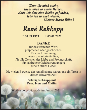 Traueranzeige von René Rehkopp von Thüringer Allgemeine