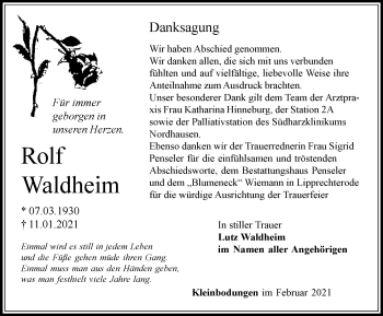 Traueranzeige von Rolf Waldheim von Thüringer Allgemeine