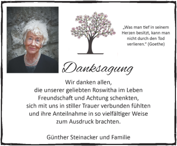 Traueranzeige von Roswitha Steinacker von Thüringer Allgemeine