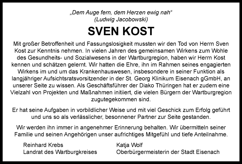  Traueranzeige für Sven Kost vom 27.02.2021 aus Thüringer Allgemeine, Thüringische Landeszeitung
