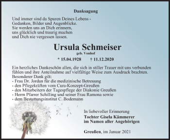 Traueranzeige von Ursula Schmeiser