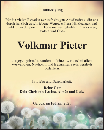 Traueranzeige von Volkmar Pieter