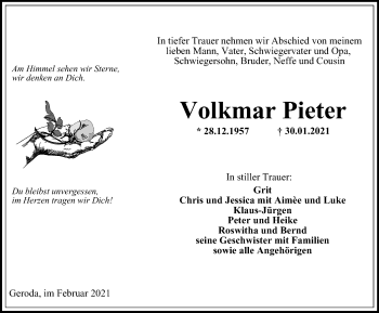 Traueranzeige von Volkmar Pieter