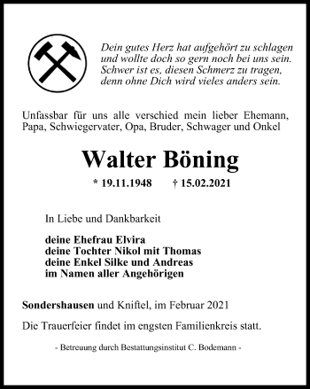 Traueranzeige von Walter Böning