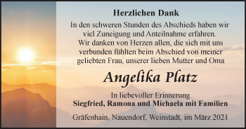 Traueranzeige von Angelika Platz von Thüringer Allgemeine, Thüringische Landeszeitung