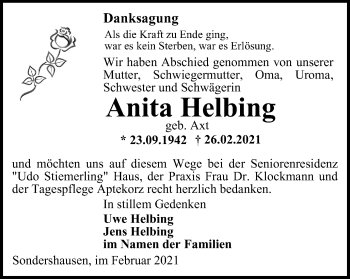 Traueranzeige von Anita Helbing