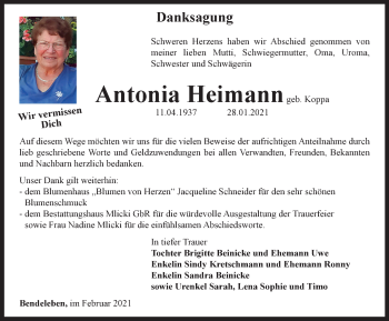 Traueranzeige von Antonia Heimann von Thüringer Allgemeine