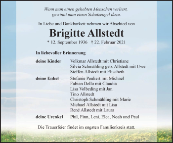 Traueranzeige von Brigitte Allstedt von Thüringer Allgemeine, Thüringische Landeszeitung