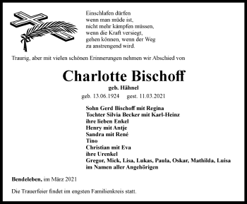 Traueranzeige von Charlotte Bischoff von Thüringer Allgemeine