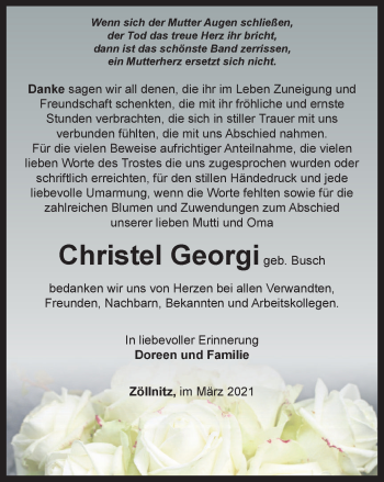 Traueranzeige von Christel Georgi von Ostthüringer Zeitung