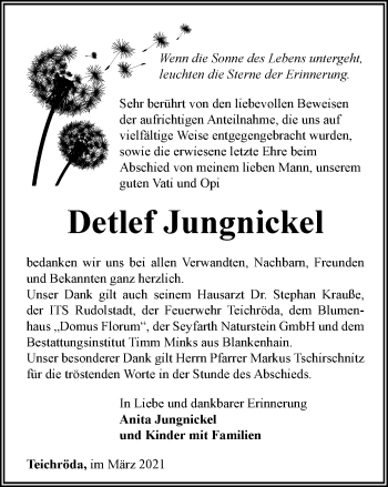 Traueranzeige von Detlef Jungnickel von Ostthüringer Zeitung