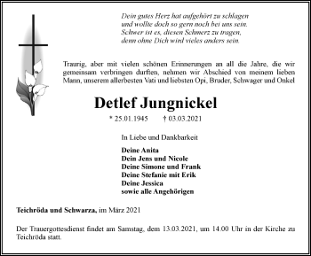 Traueranzeige von Detlef Jungnickel von Ostthüringer Zeitung