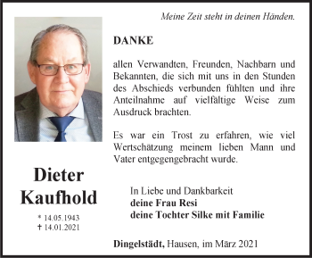 Traueranzeige von Dieter Kaufhold von Thüringer Allgemeine