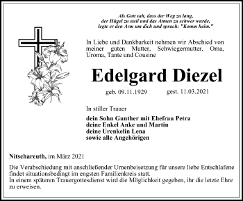 Traueranzeige von Edelgard Diezel von Ostthüringer Zeitung