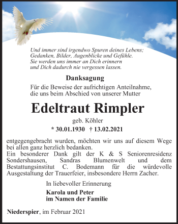 Traueranzeige von Edeltraut Rimpler