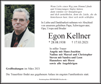 Traueranzeige von Egon Kellner von Thüringer Allgemeine