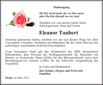 Traueranzeige von Eleanor Taubert von Ostthüringer Zeitung