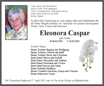 Traueranzeige von Eleonora Caspar von Thüringer Allgemeine, Thüringische Landeszeitung
