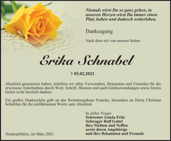Traueranzeige von Erika Schnabel