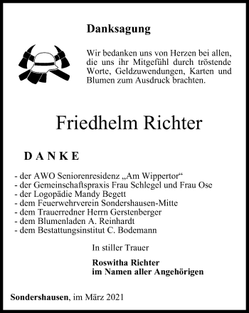 Traueranzeige von Friedhelm Richter