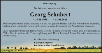 Traueranzeige von Georg Schubert von Ostthüringer Zeitung