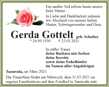 Traueranzeige von Gerda Gottelt