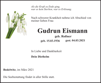 Traueranzeige von Gudrun Eismann