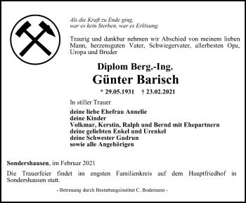 Traueranzeige von Günter Barisch